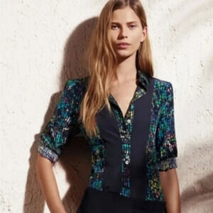 Derek Lam Abstract Art to Wear Multi Color Button Down Top